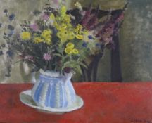 Diana Maxwell Low (1911-1975), oil on canvas, 'Wild flowers in a blue jug', signed, with artist