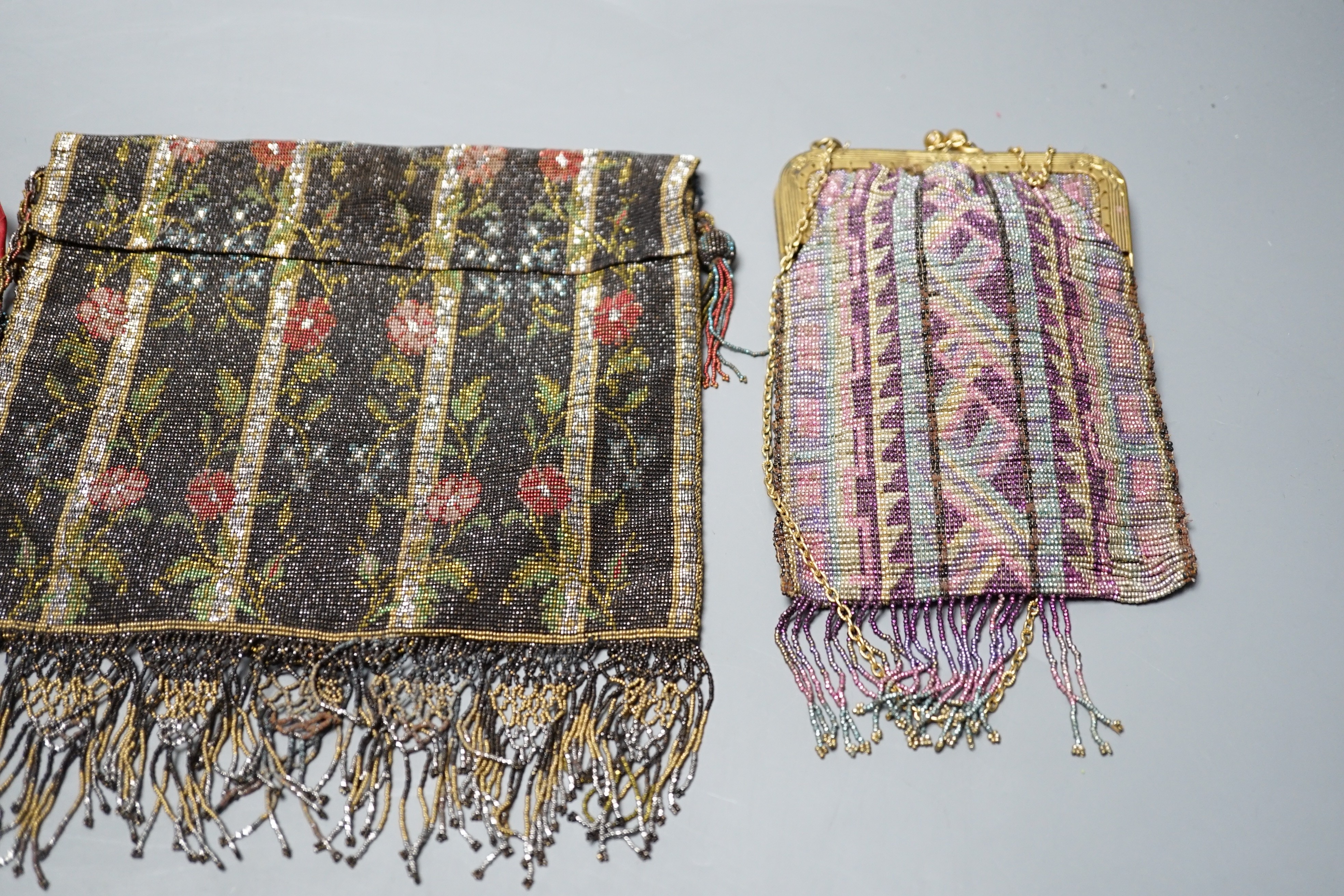 Three finely worked cut steel bags, circa 1920, possibly French, two worked into multicoloured - Image 4 of 8