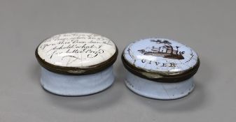 Two late Georgian South Staffordshire enamel patch boxes, 3.8cm