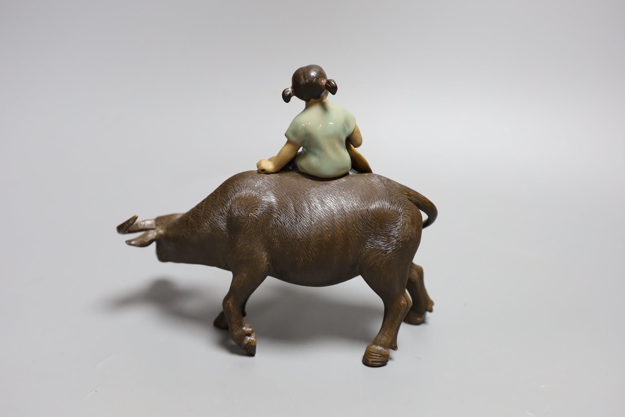 A Chinese Shiwan group of a girl on a buffalo and another,Girl on buffalo 20 cms wide, - Image 6 of 7