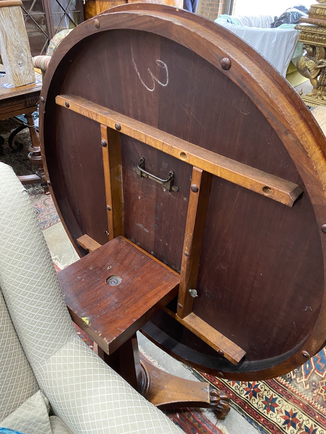 A Victorian circular mahogany tilt top breakfast table, diameter 102cm, height 72cm - Image 2 of 2