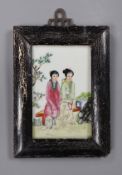 A Chinese famille rose plaque, framed,13cms high x 8.5cms wide,