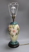 A Moorcroft vase lamp with floral decoration, 38cm tall excl. bulb