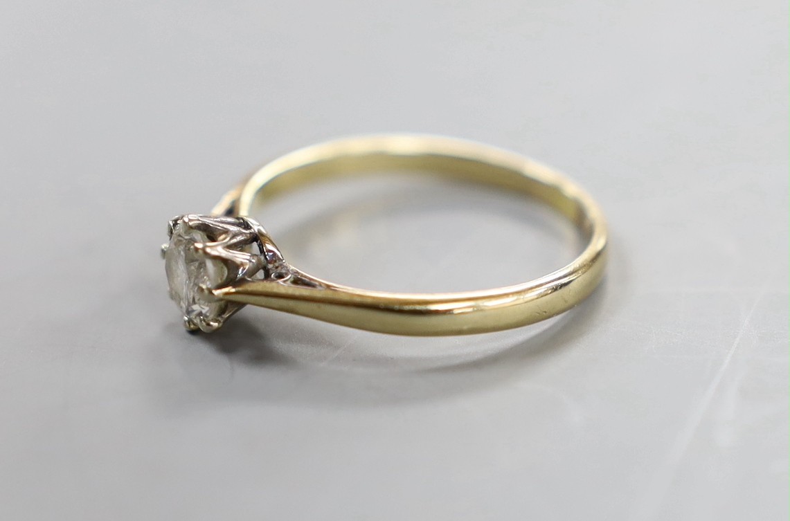 An 18ct, plat and solitaire diamond set ring, size Q, gross weight 2.4 grams. - Image 2 of 3