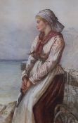 Victorian School, watercolour, woman beside the seashore, monogrammed and dated 1869, 45 x 30cm