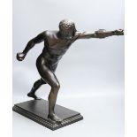 After the antique, a large bronze figure of a gladiator, foundry mark of Gladenbeck, Berlin, 49cm