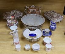 A group of mixed ceramics and an enamel brush,