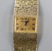 A lady's 1970's? 9ct gold Bueche Girod manual wind bracelet watch, 17cm, gross 42.7 grams.