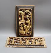 Two Chinese carved giltwood panels,widest 35 cms,