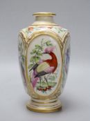 A late 19th century French porcelain vase, in Chelsea style, decorated with birds of paradise, 22