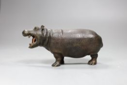 A Viennese cold painted bronze figure of a hippopotamus, 16cm long