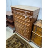 An early 20th century French marble topped eight drawer tall chest, width 94cm, depth 49cm, height