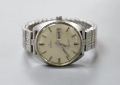A gentleman's stainless steel Omega Seamaster Cosmic automatic wrist watch, the case back engraved