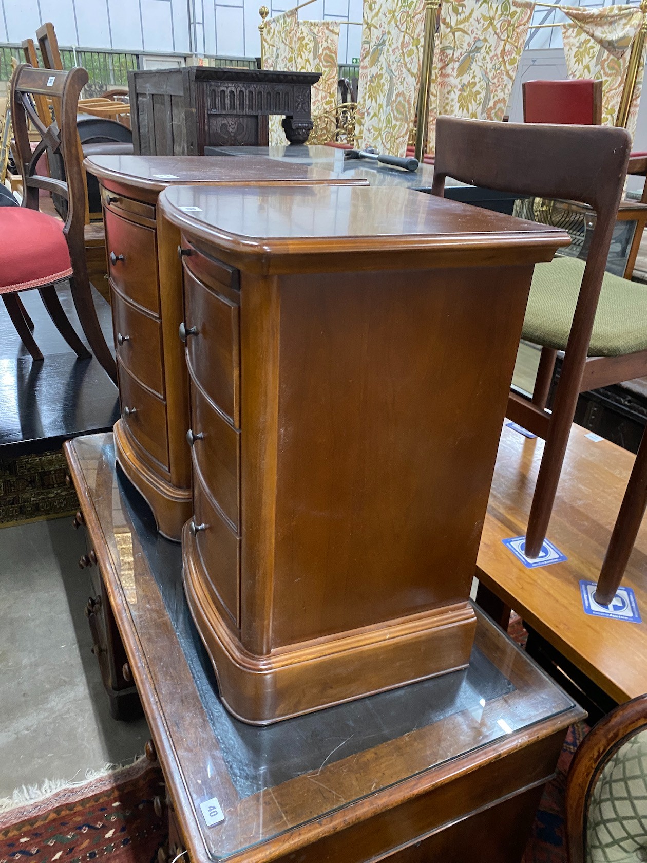 A pair of reproduction cherry three drawer bedside chests with slides, width 43cm, depth 42cm, - Image 2 of 2