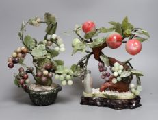 Two Chinese hardstone model trees,peach tree 27 cms high,