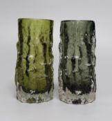 Two Whitefriars 'bark' cylinder vases, model 9689 designed by Geoffrey Baxter in 'Indigo' and '