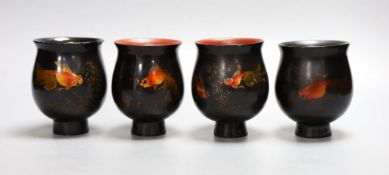 Four Vietnamese lacquer goldfish cups,10 cms high,
