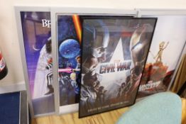 Five framed cinema posters, Captain America Civil War signed by Chris Evans, who played Captain