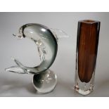 A V. Nason, Murano glass dolphin figure and a Sommerso style vase, vase 12.5cm high