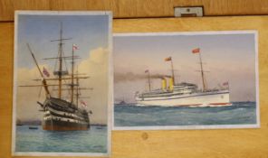 William Frederick Mitchell, two watercolours, HMS Medina, Royal Yacht and HMS Victory, signed and