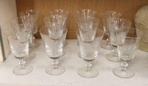A set of twelve Stephen Rickard engraved glasses, 15cm tall