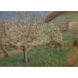 French School c.1890, oil on canvas, Apple trees in blossom, indistinctly signed, 50 x 71cm,