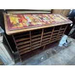 An early 20th French beech postroom pigeonhole cabinet, width 179cm depth 57cm height 130cm