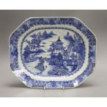 A late 18th century Chinese export blue and white serving plate, 36cm long