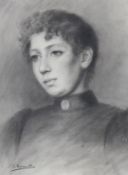 John D. Kenworthy, charcoal and chalk, Portrait of a young lady, signed, 49 x 36cm