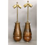 A pair of WMF Ikora bronze vases, converted to lamps, vases 31cm high