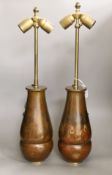 A pair of WMF Ikora bronze vases, converted to lamps, vases 31cm high
