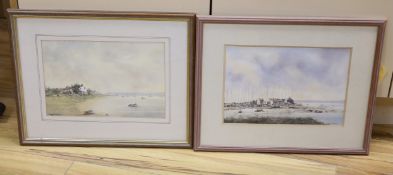 Murial Williams, two watercolours, ‘Christchurch Harbour’ and ‘Mudeford’, labels verso, both signed,