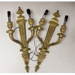 A pair of Adam style neoclassical brass wall sconces, 42.5cm