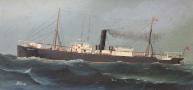 English School c.1900, oil on board, Portrait of the steamship Ashmore, indistinctly signed, 14 x