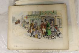 Frederick George Lewin, six ink and watercolour original illustrations, Old Time Christmas