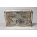 A 19th century Dutch 833 standard white metal tobacco box, engraved with animals in farmyard