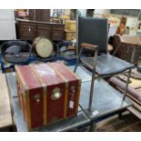 A simulated rattan tuck box, 46cm and a metal frame desk chair