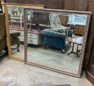 Two modern rectangular gilt frame wall mirror, 127 x 127cm and 89 x 132cm