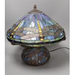 A Tiffany style dragonfly stained glass table lamp, 44cm tall