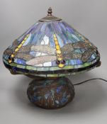 A Tiffany style dragonfly stained glass table lamp, 44cm tall