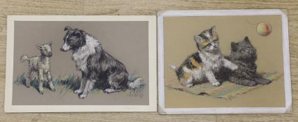 Gifford Ambler, two pastels, 'Best Friends' and 'Play Ball', signed, c.1945, 20 x 32cm and 22 x