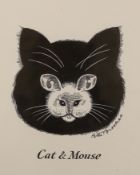 Peter Brookes, pen and ink, 'Cat & Mouse', signed, 16 x 13cm