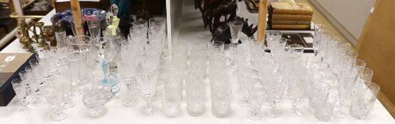 A suite of Hungarian cut drinking glassware, together with other glass