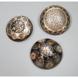 Three 19th century gold and silver pique work tortoiseshell brooches