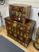 A 19th century Korean brass mounted zelkova bandaji chest and a similar 'safe' cabinet, The larger