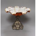 A Bohemian overlaid glass centrepiece with associated Dutch (?) white metal base, 20cm tall