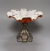 A Bohemian overlaid glass centrepiece with associated Dutch (?) white metal base, 20cm tall
