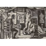 Frank Martin, wood engraving, 'The Studio', signed, 33 x 46cm