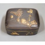 A Japanese bronze and mixed metal box, Meiji period, 12cm wide 9.5cm deep