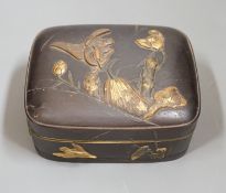 A Japanese bronze and mixed metal box, Meiji period, 12cm wide 9.5cm deep